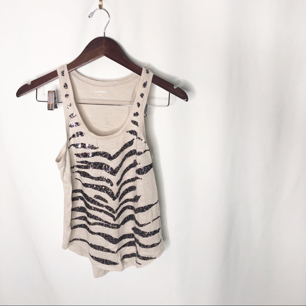 Express Sparkly animal Striped Beige Tank top XS